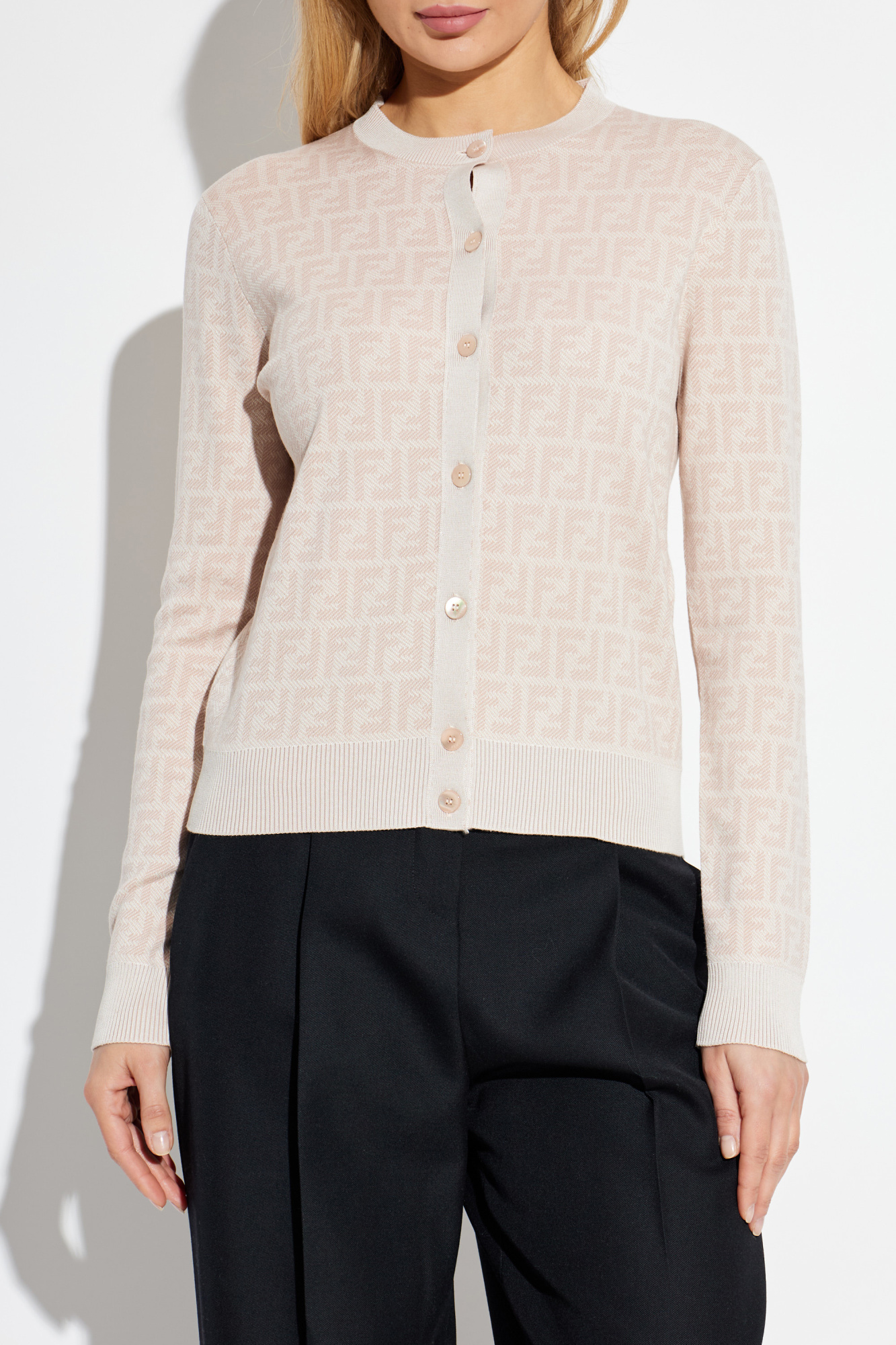 FENDI  カーディガン Fendi Ff Logo Crochet Cashmere Cardigan In Black | ModeSens